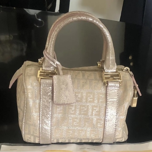 Rare Vintage Fendi Mini Metallic Zucchino Bauletto Bag - Picture 4 of 13